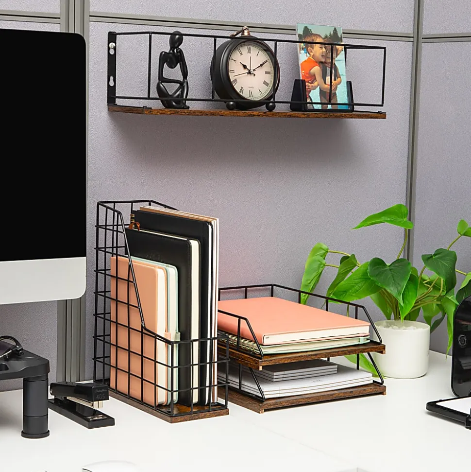 Mind Reader Desktop Shelf, 4-3/4" x 19-5/8", Brown, Total Qty 1