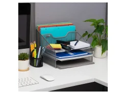 Mind Reader Desktop Vertical Paper Tray Organizer, 9-1/2” H x 11-1/2” W x 12-1/2” D, Silver