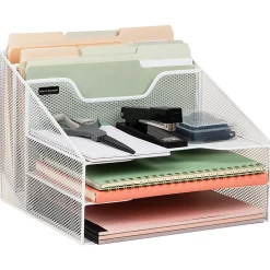 Mind Reader Desktop Vertical Paper Tray Organizer, 9-1/2” H x 11-1/2” W x 12-1/2” D, White