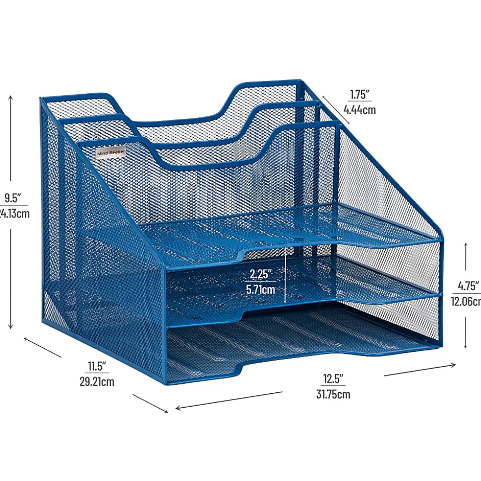 Mind Reader Desktop Vertical Paper Tray Organizer, 9-1/2” H x 11-1/2” W x 12-1/2” D, Turquoise