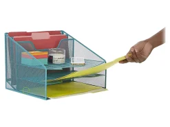 Mind Reader Desktop Vertical Paper Tray Organizer, 9-1/2” H x 11-1/2” W x 12-1/2” D, Turquoise
