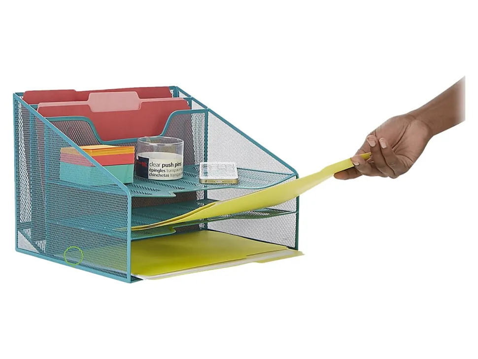 Mind Reader Desktop Vertical Paper Tray Organizer, 9-1/2” H x 11-1/2” W x 12-1/2” D, Turquoise