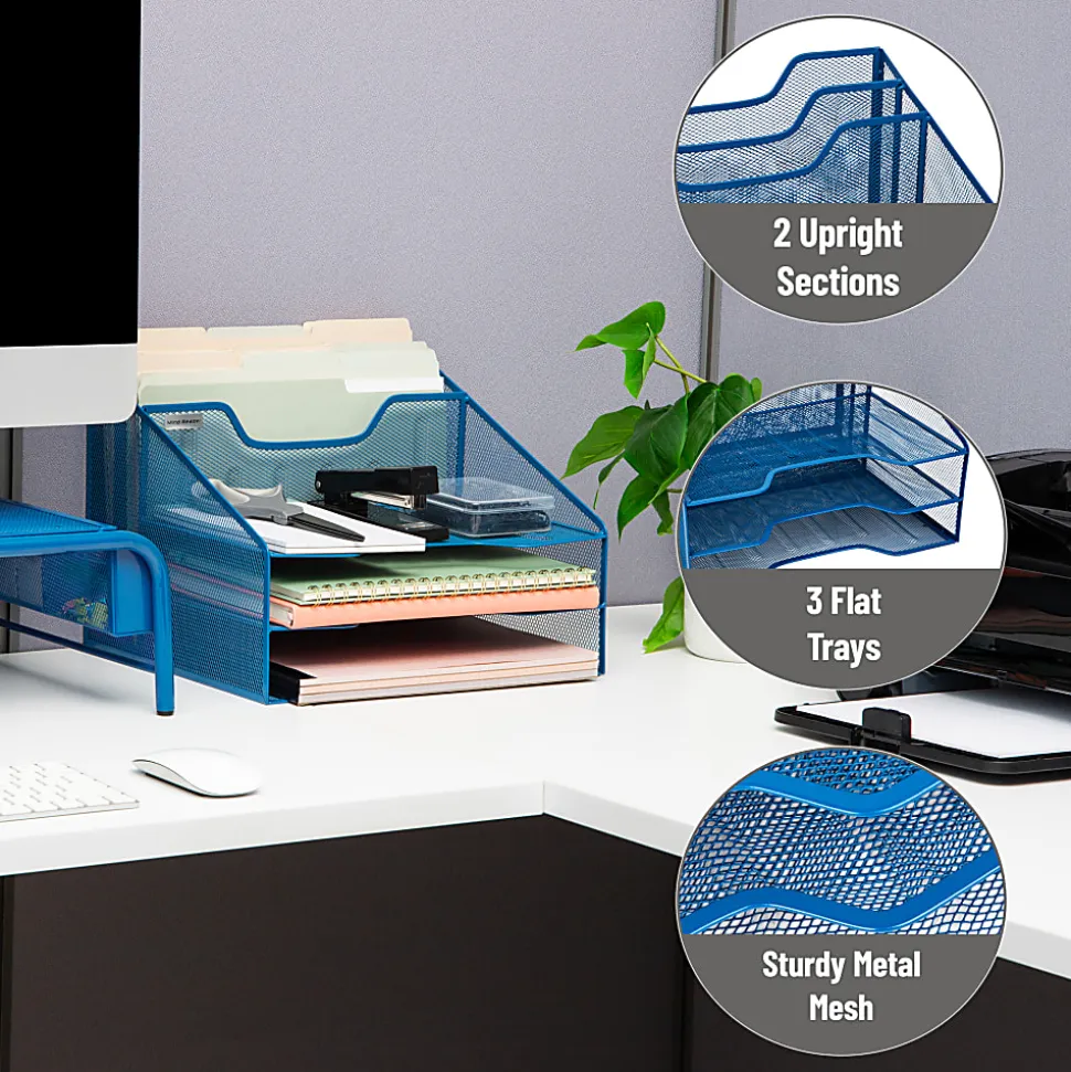 Mind Reader Desktop Vertical Paper Tray Organizer, 9-1/2” H x 11-1/2” W x 12-1/2” D, Turquoise