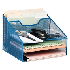 Mind Reader Desktop Vertical Paper Tray Organizer, 9-1/2” H x 11-1/2” W x 12-1/2” D, Turquoise