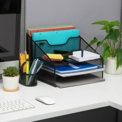 Mind Reader Desktop Vertical Paper Tray Organizer, 9-1/2” H x 11-1/2” W x 12-1/2” D, Black