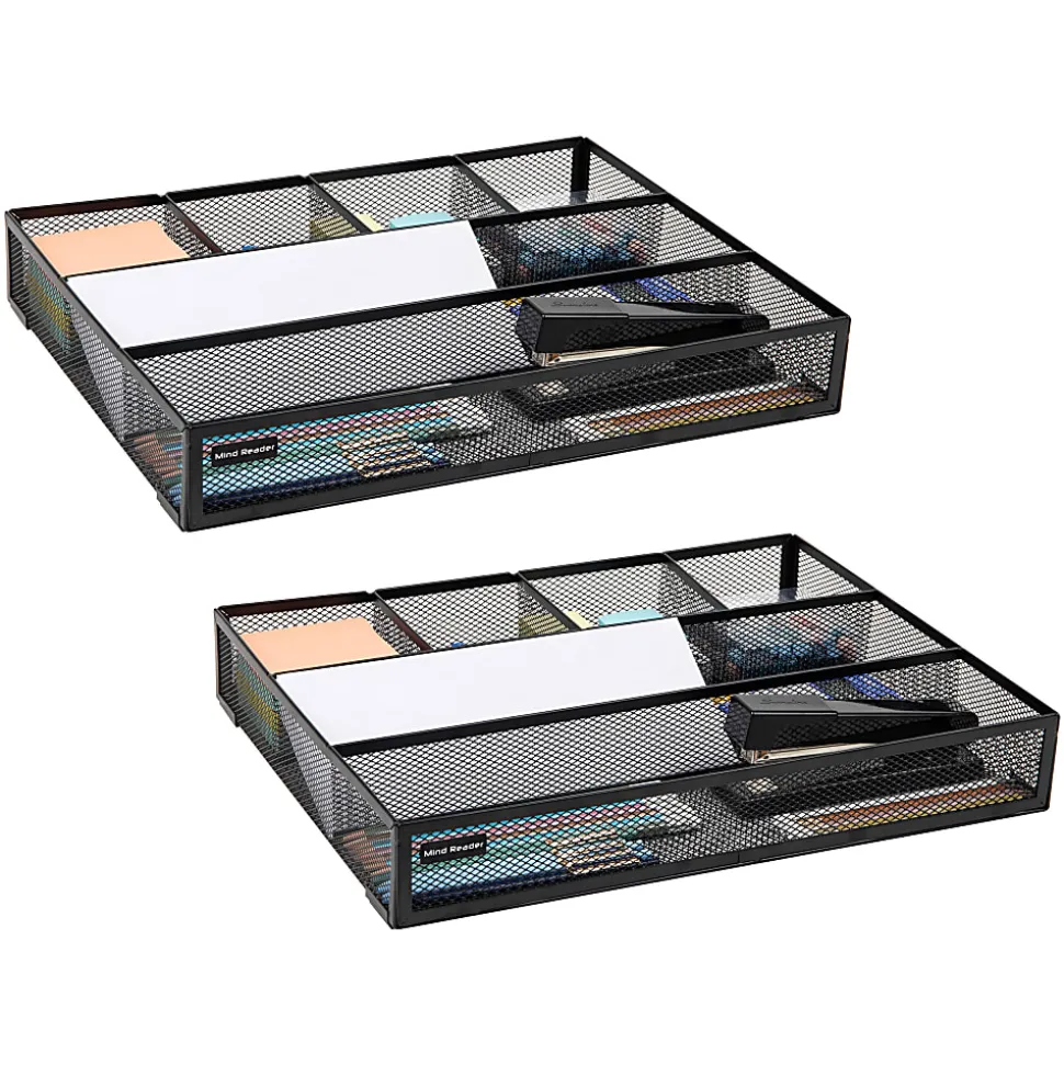 Mind Reader Drawer Organizer Utensil Organizer Desk Organizer, 2-1/4"H x 12"W x 15" L, Black, Set of 2 Organizers
