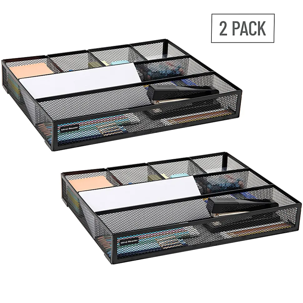 Mind Reader Drawer Organizer Utensil Organizer Desk Organizer, 2-1/4"H x 12"W x 15" L, Black, Set of 2 Organizers