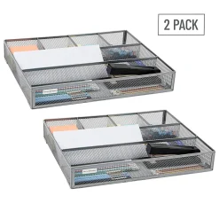 Mind Reader Drawer Organizer Utensil Organizer Desk Organizer, 2-1/4"H x 12"W x 15"L, Silver, Set of 2 Organizers