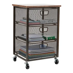 Mind Reader 3-Drawer Rolling Storage Cart Multipurpose Portable Cabinet with Wheels, 24-1/4" H x 13" W x 15-3/4" D, Black