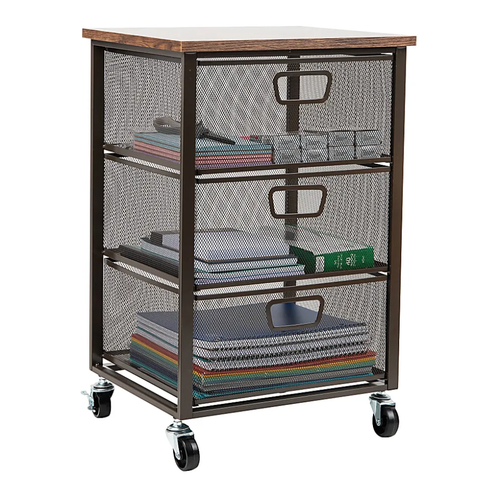 Mind Reader 3-Drawer Rolling Storage Cart Multipurpose Portable Cabinet with Wheels, 24-1/4" H x 13" W x 15-3/4" D, Black