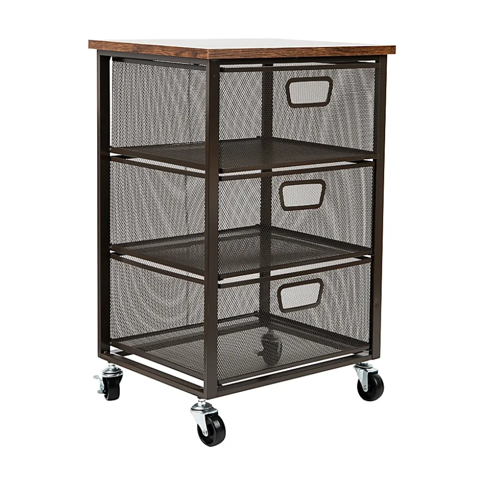 Mind Reader 3-Drawer Rolling Storage Cart Multipurpose Portable Cabinet with Wheels, 24-1/4" H x 13" W x 15-3/4" D, Black