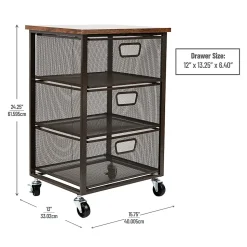 Mind Reader 3-Drawer Rolling Storage Cart Multipurpose Portable Cabinet with Wheels, 24-1/4