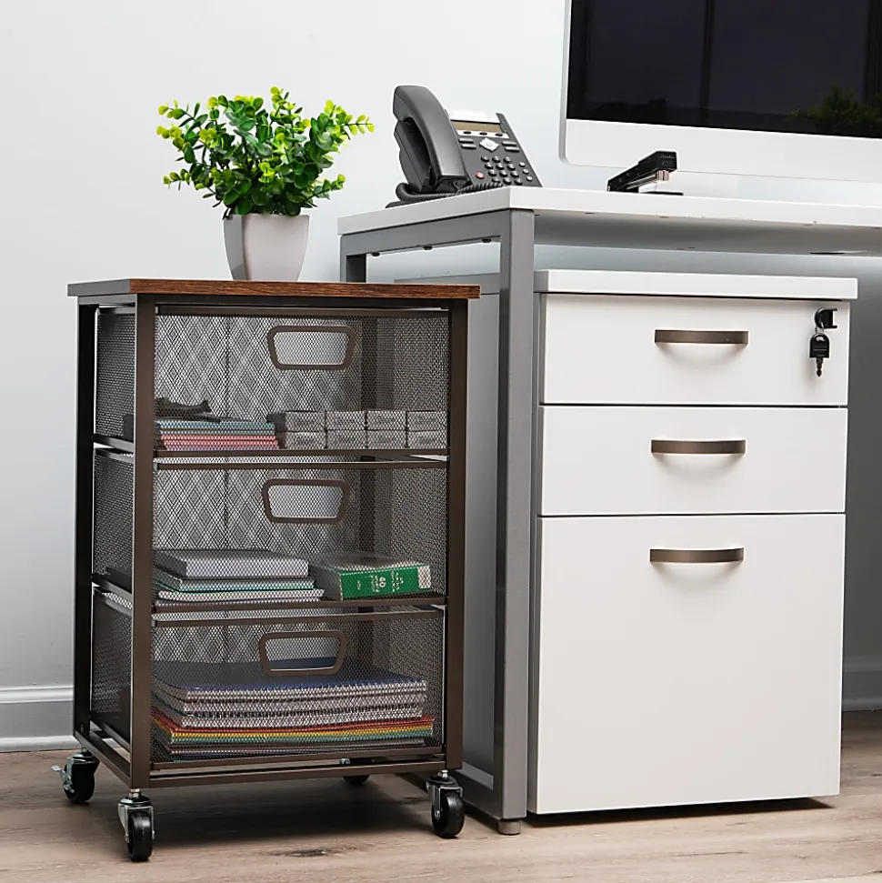 Mind Reader 3-Drawer Rolling Storage Cart Multipurpose Portable Cabinet with Wheels, 24-1/4" H x 13" W x 15-3/4" D, Black