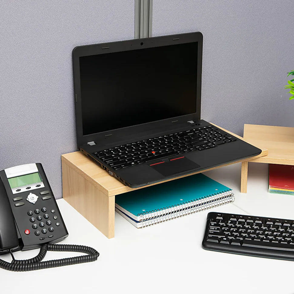 Mind Reader Dual Monitor Stand, 4-3/4”H x 9-1/4”W x 51-1/4”D, Brown