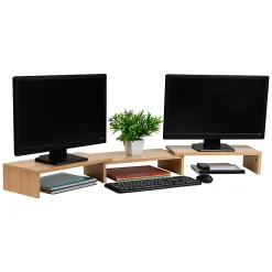 Mind Reader Dual Monitor Stand, 4-3/4”H x 9-1/4”W x 51-1/4”D, Brown
