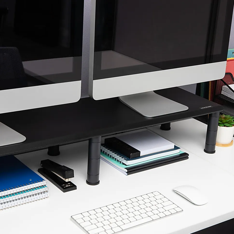 Mind Reader Dual-Monitor Stand, 6-1/2"H x 11"W x 38-1/2"D, Black