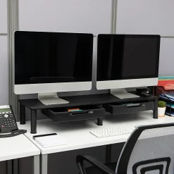 Mind Reader Dual-Monitor Stand With Drawers, 6-1/2"H x 11"W x 38-1/2"D, Black
