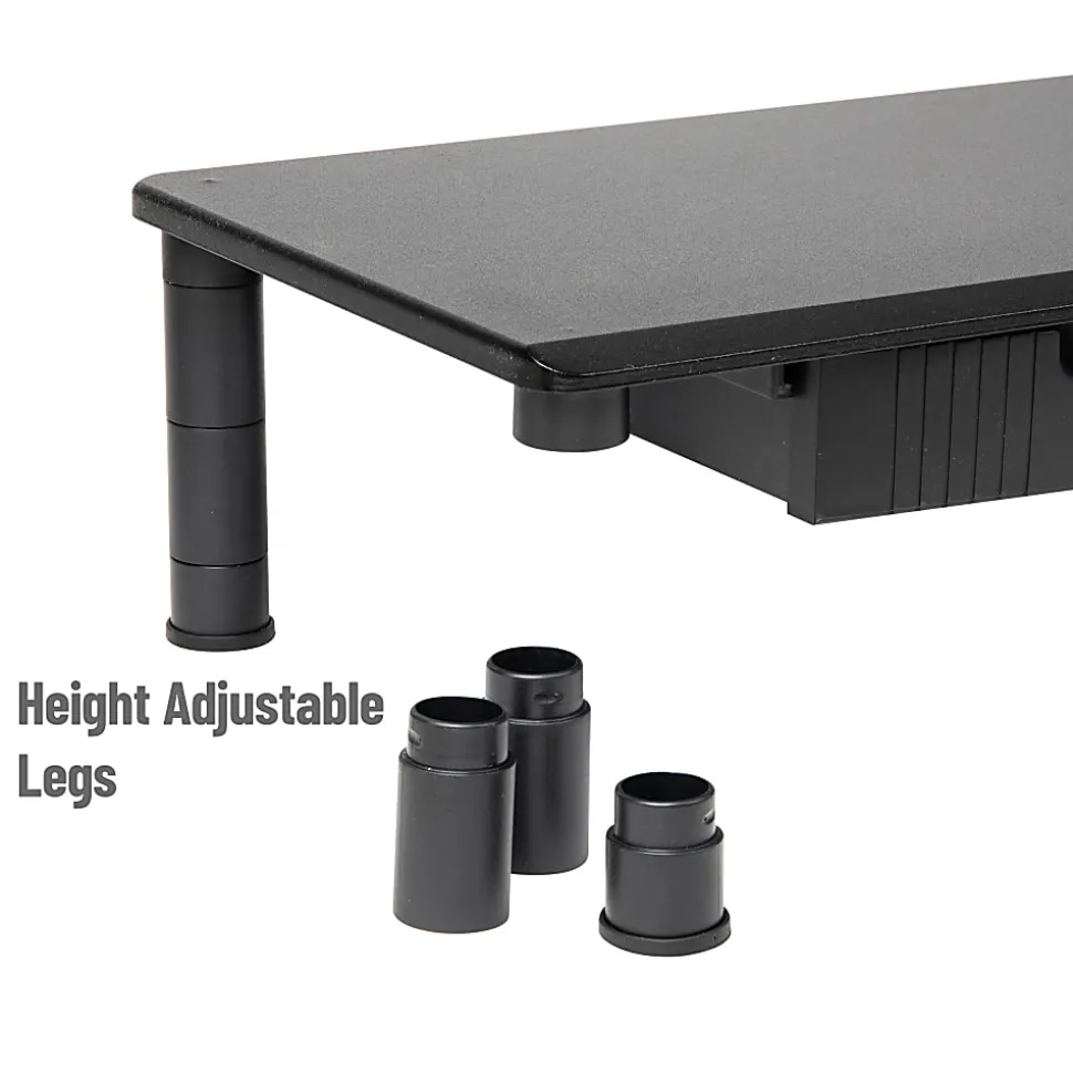 Mind Reader Dual-Monitor Stand With Drawers, 6-1/2"H x 11"W x 38-1/2"D, Black