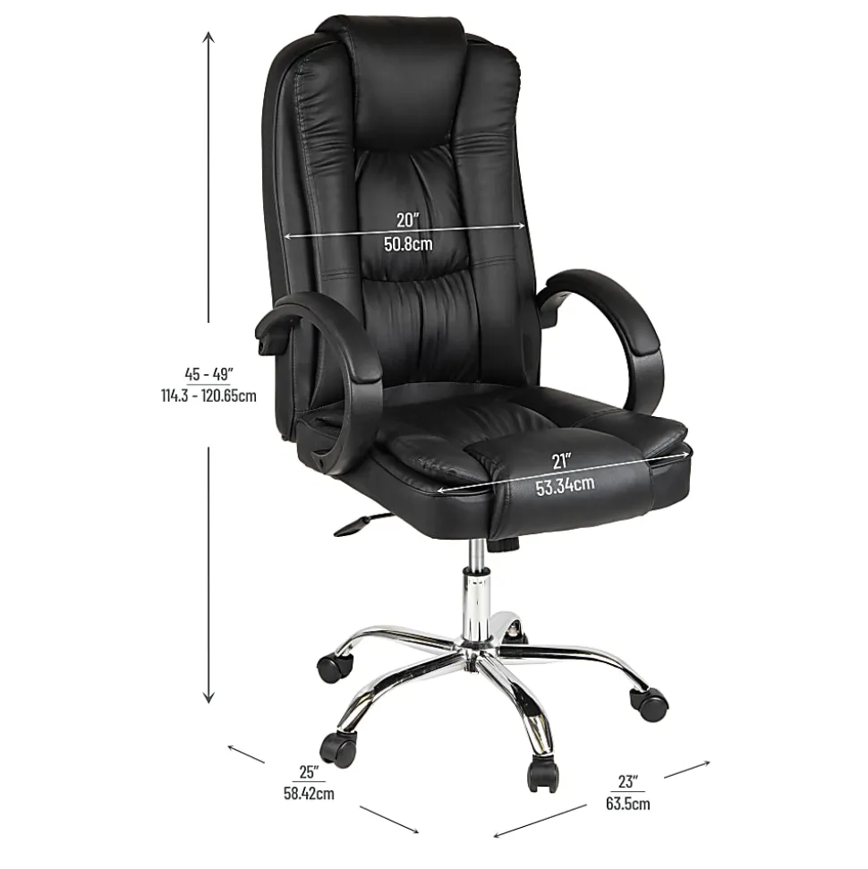 Mind Reader Ergonomic Faux Leather High-Back Executive Office Chair, 45-49"H, Black