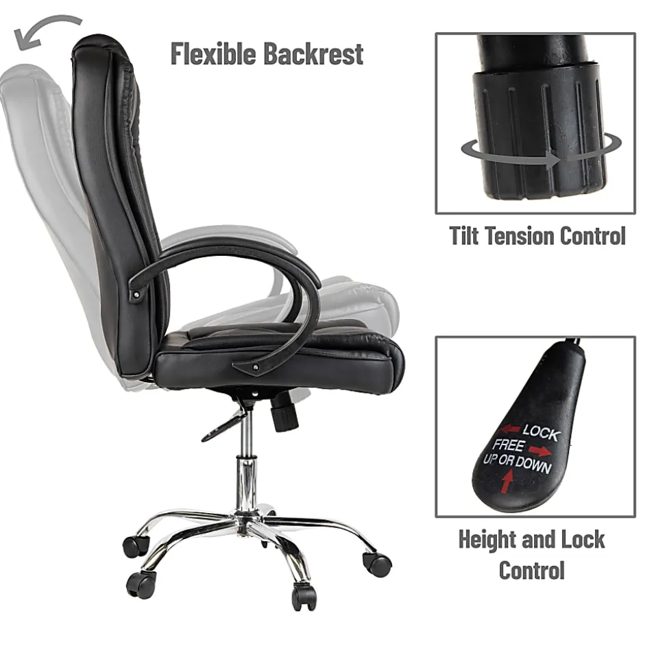 Mind Reader Ergonomic Faux Leather High-Back Executive Office Chair, 45-49"H, Black
