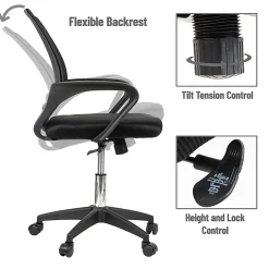 Mind Reader Ergonomic Mesh Mid-Back Swivel Executive Office Chair, Black