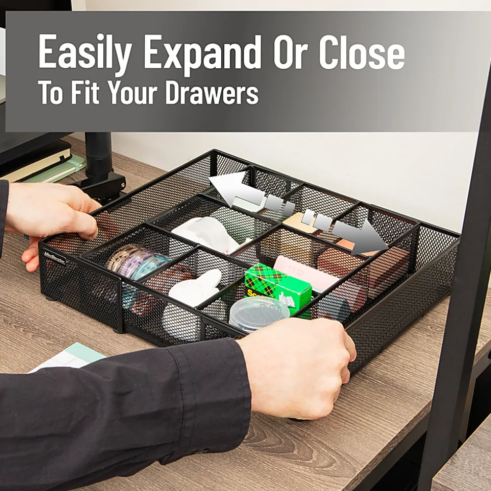Mind Reader Expandable Mesh Desk Drawer Organizer, 2-3/4”H x 12”W x 17-1/8”D, Black, Total Qty 1