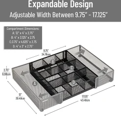 Mind Reader Expandable Mesh Desk Drawer Organizer, 2-3/4”H x 12”W x 17-1/8”D, Black, Total Qty 1