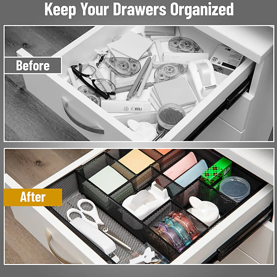Mind Reader Expandable Mesh Desk Drawer Organizer, 2-3/4”H x 12”W x 17-1/8”D, Black, Total Qty 1