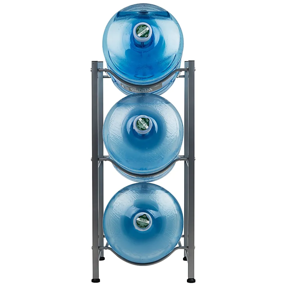 Mind Reader 5 Gallon Water Jug Stand Metal 3 Tier Water Cooler Stand, 28-3/4"H x 13 1/2"W x 13 1/2"D, Silver