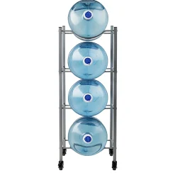 Mind Reader 5 Gallon Water Jug Stand Water 4-Tier Water Cooler Rack Wheels, 41"H x 16-1/2"L x 13-3/4 "W, Gray