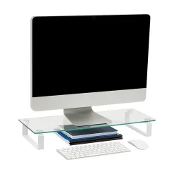 Mind Reader Glass Desktop Monitor Stand Riser for Computer, Laptop, Desk, 3