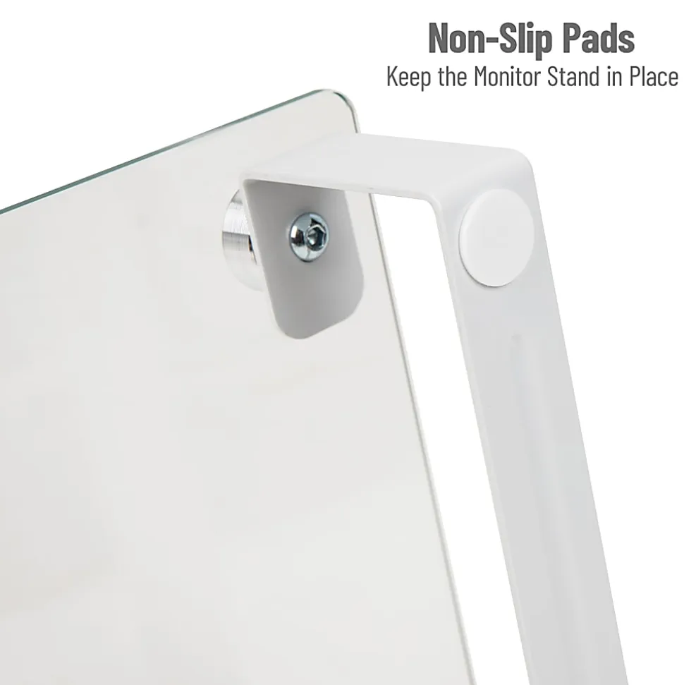 Mind Reader Glass Desktop Monitor Stand Riser for Computer, Laptop, Desk, 3"H x 22"W x 8-1/4"D, Clear