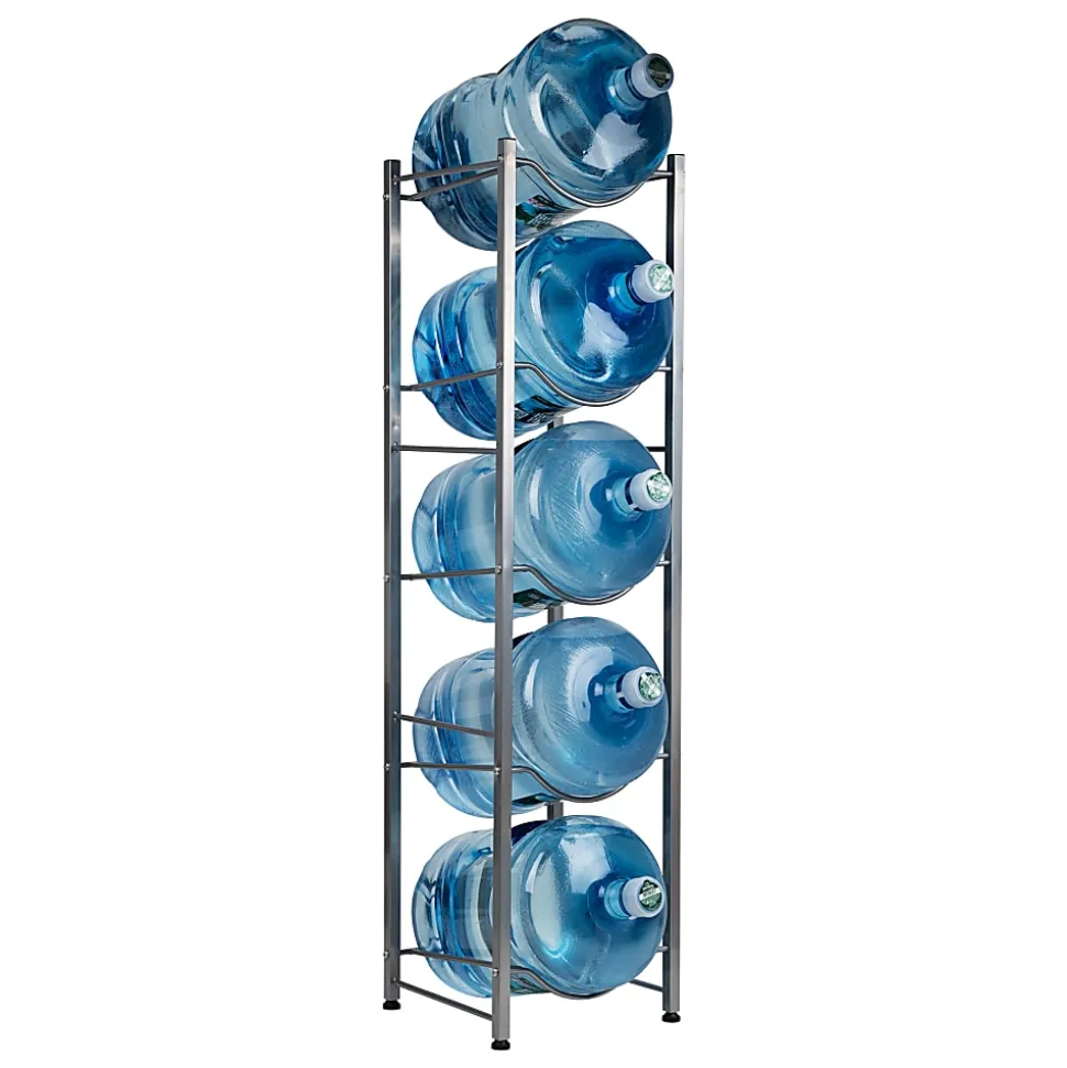 Mind Reader Heavy Duty 5-Tier Water Jug Stand, Metal, 54"H x 13-1/2" L x 13-1/2"W, Silver