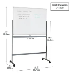 Mind Reader Magnetic Double-Sided Dry-Erase White Board with Base and Wheels, 73-1/2"H x 21"W x 49-1/2"H, White
