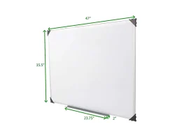 Mind Reader Magnetic Dry-Erase White Board Wall Mount with Marker Shelf, 1/2"H x 36"W x 47-3/4"L, White