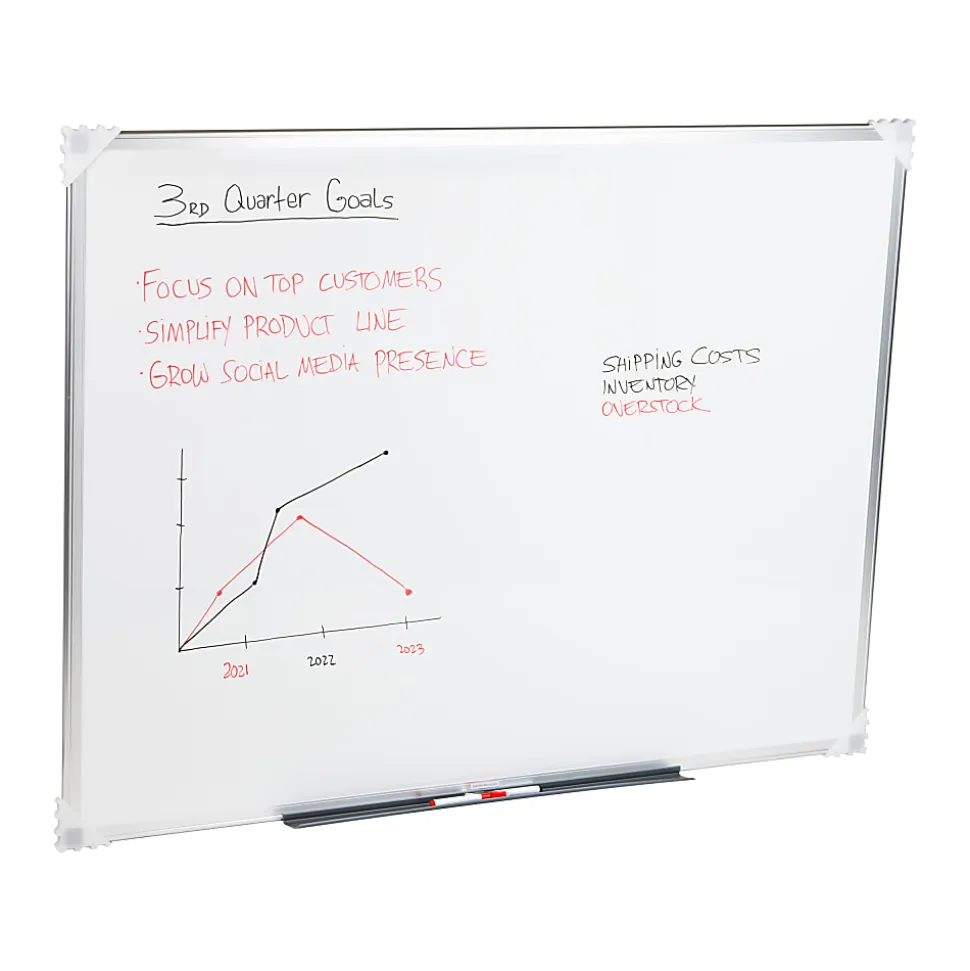 Mind Reader Magnetic Dry-Erase White Board Wall Mount with Marker Shelf, 1/2"H x 36"W x 47-3/4"L, White