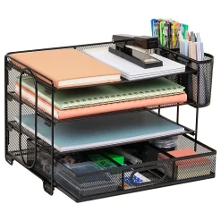 Mind Reader Mesh Desk Organizer, 9"H x 9-1/4"W X 12-3/4"D, Black