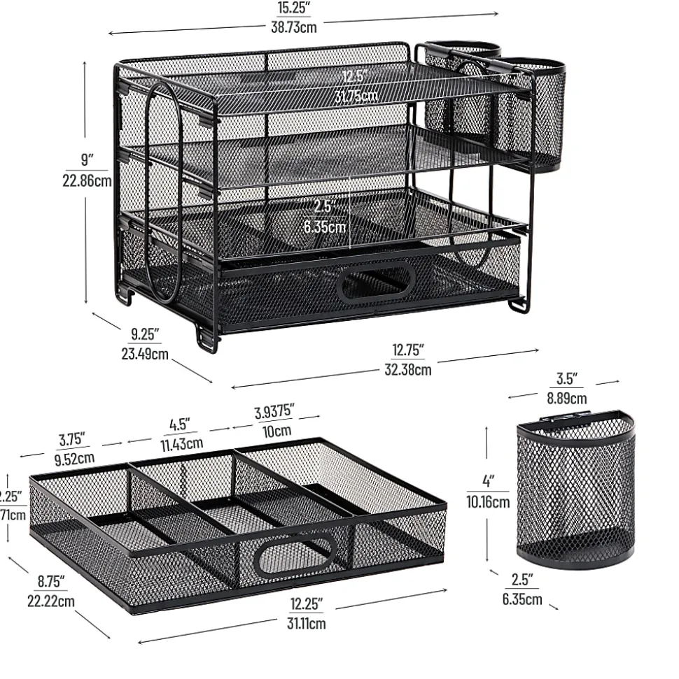 Mind Reader Mesh Desk Organizer, 9"H x 9-1/4"W X 12-3/4"D, Black