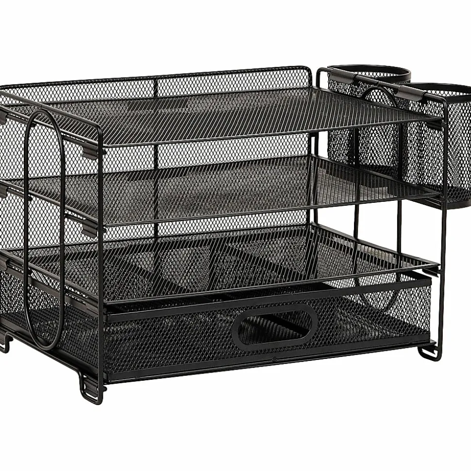 Mind Reader Mesh Desk Organizer, 9"H x 9-1/4"W X 12-3/4"D, Black