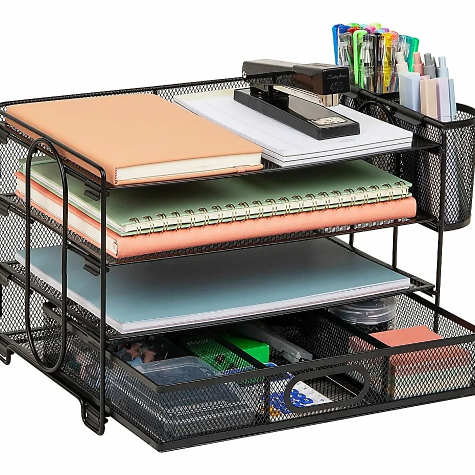Mind Reader Mesh Desk Organizer, 9"H x 9-1/4"W X 12-3/4"D, Black