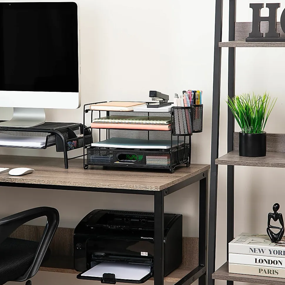 Mind Reader Mesh Desk Organizer, 9"H x 9-1/4"W X 12-3/4"D, Black