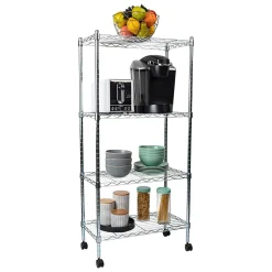 Mind Reader Metal Adjustable 4-Tier Industrial Storage Shelves with Wheels, 49-1/2