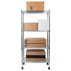 Mind Reader Metal Adjustable 4-Tier Industrial Storage Shelves with Wheels, 49-1/2