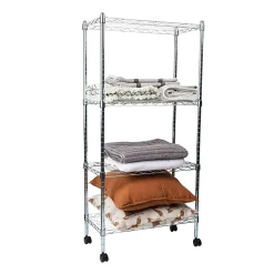 Mind Reader Metal Adjustable 4-Tier Industrial Storage Shelves with Wheels, 49-1/2