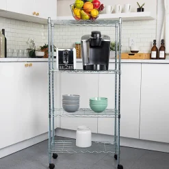 Mind Reader Metal Adjustable 4-Tier Industrial Storage Shelves with Wheels, 49-1/2