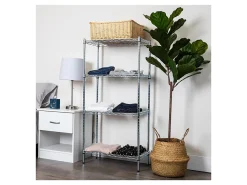 Mind Reader Metal Adjustable Storage Shelves, 4-Tier, 48"H x 11-3/4"W x 23-1/2"L, Silver