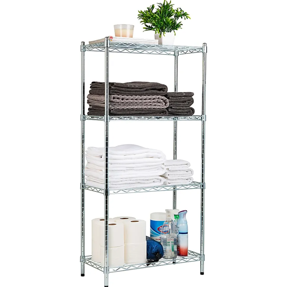 Mind Reader Metal Adjustable Storage Shelves, 4-Tier, 48"H x 11-3/4"W x 23-1/2"L, Silver