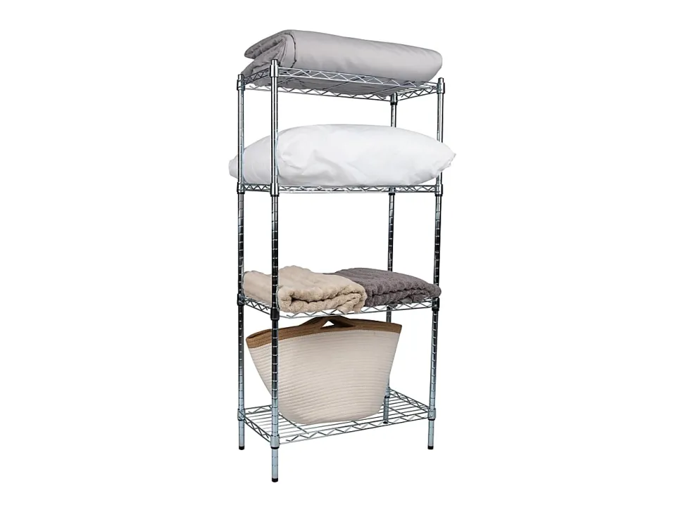 Mind Reader Metal Adjustable Storage Shelves, 4-Tier, 48"H x 11-3/4"W x 23-1/2"L, Silver
