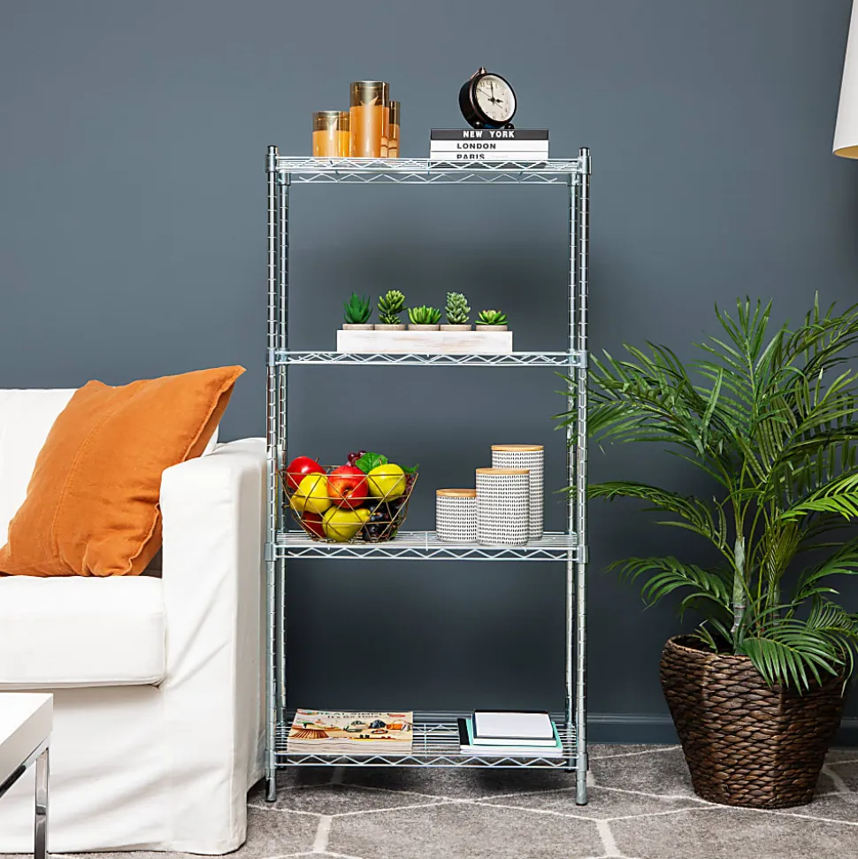 Mind Reader Metal Adjustable Storage Shelves, 4-Tier, 48"H x 11-3/4"W x 23-1/2"L, Silver