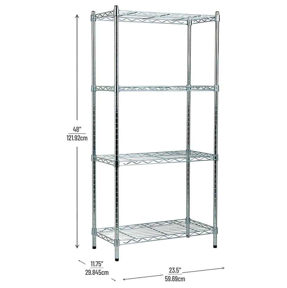 Mind Reader Metal Adjustable Storage Shelves, 4-Tier, 48"H x 11-3/4"W x 23-1/2"L, Silver